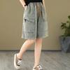 Хлопковые шорты, женские летние брюки большого размера, винтажные свободные эластичные джинсовые брюки с высокой талией, широкие брюки-юбки