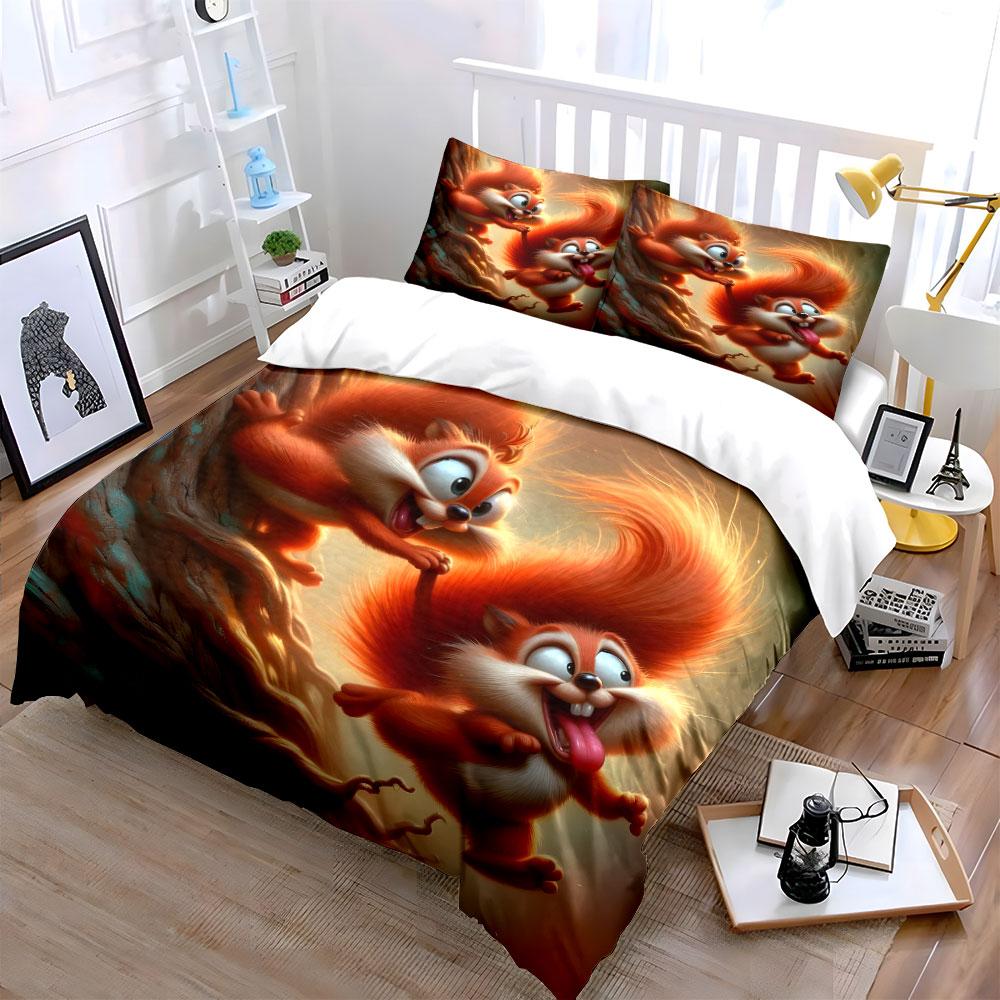 Playful Squirrel Trio Adventure Set Exquisite three-piece bedding set gift for kids and adults