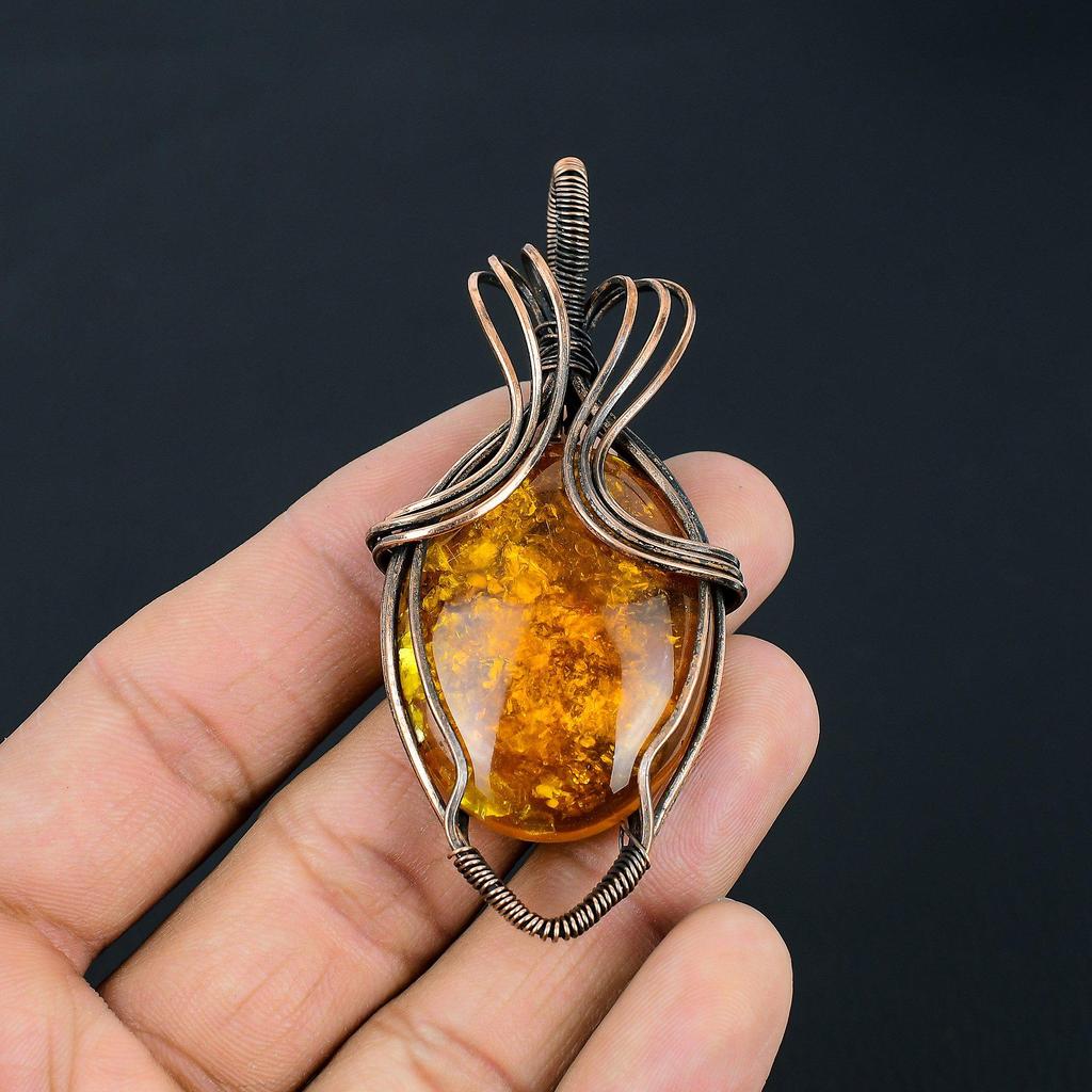 Балтийский янтарь, драгоценный камень ручной работы, подвеска из чистой медной проволоки, обернутая ювелирными изделиями на День памяти