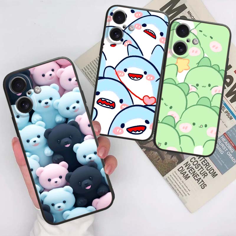 Мультяшные Животные Милый Чехол Для Телефона Для Apple iPhone 17 16 16E 15 14 13 12 11 Pro Max Plus Черный Мягкий Силикон
