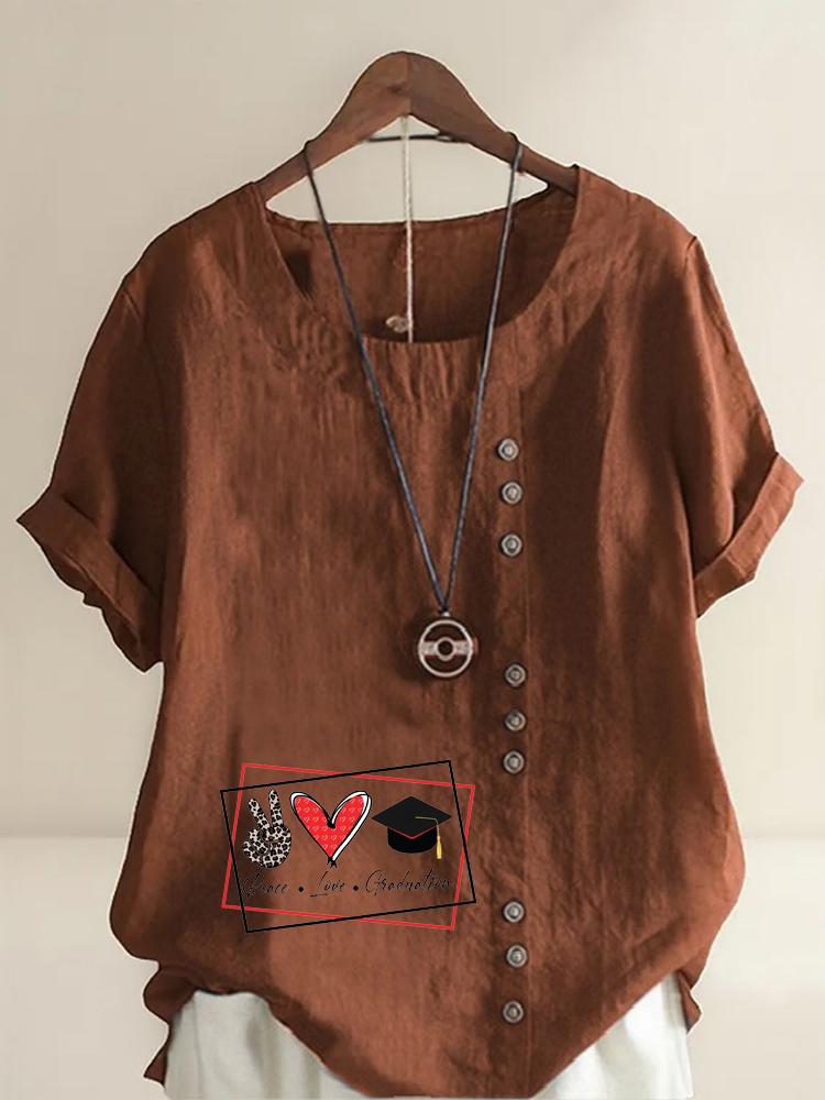 Women's Fashion Love Print Shot Sleeve T-shirt Loose Cotton Shirt Casual Loose Summer Blouse Tops Plus Size