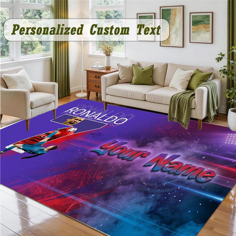Crystal Velvet Square Rug Custom NameCristiano Ronaldo Pattern Non Slip Home Floor Decor Rug