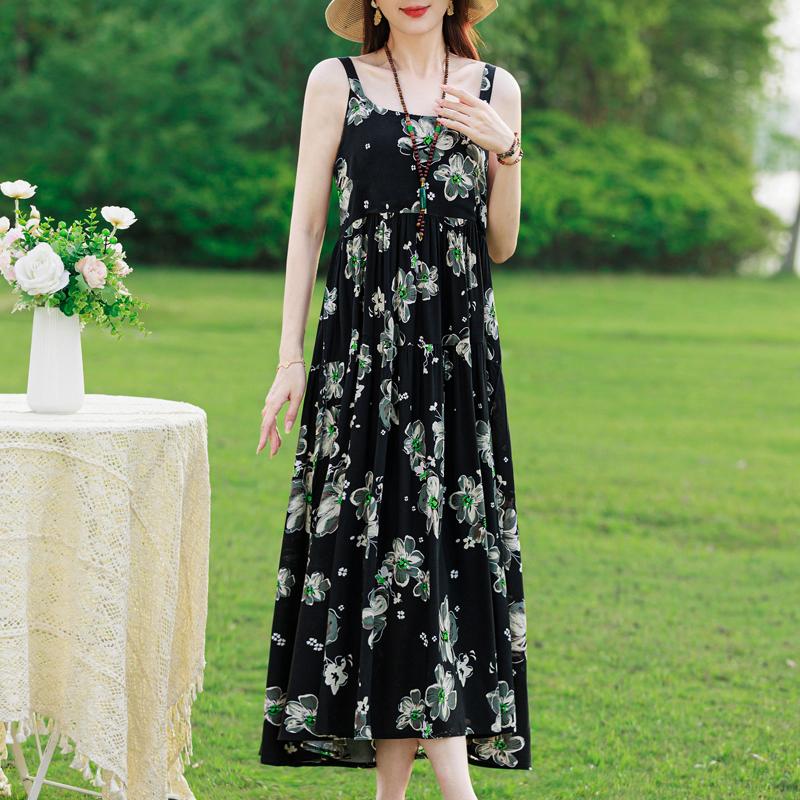Элегантное платье на бретельках для женщин, большие размеры, повседневное летнее длинное платье, винтажная женская одежда среднего возраста