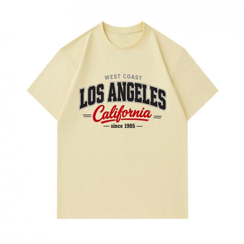 Men's 100% Cotton Crew Neck Short Sleeve T-shirt, West Coast Los Angeles California 1985 Retro Vintage Print Casual Comfortable Everyday Tee for Daily
