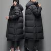 Зимний пуховик в европейском и американском стиле, мужская длинная куртка выше колена, теплая уличная куртка с капюшоном на белом утином пуху для молодых мужчин