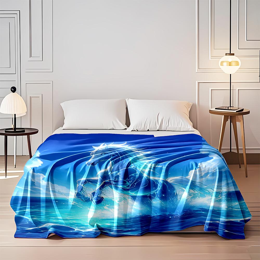Majestic Water Horse in Ocean Waves Art Flannel blanket for bedroom, living room, sofa, and nap sofas.