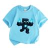 Kids Boys Girls Crew Neck Short Sleeve 100% Cotton T-Shirt, Cool Pixel Blue Fire Robot Print Casual Tees for Daily Wear, Cute Block Character Pattern