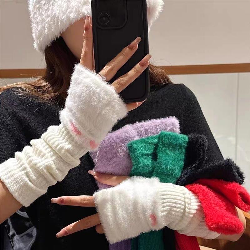 1Pair Knitted Pile Sleeves Protect Your Arms Sleeve Winter Half Finger Gloves