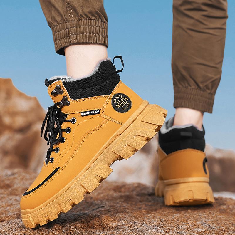 Winter Boots Trendy Men High Top Ankle Boots Luxury British Workwear Short Boots Thick Soled Warm Casual Cotton Shoes