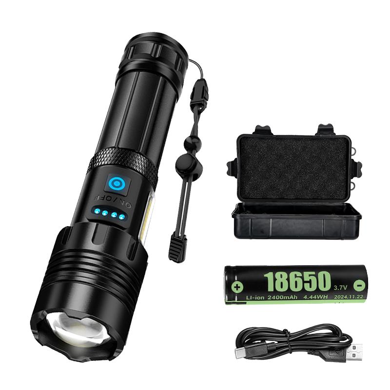 Aluminum Alloy Rechargeable P70 Flashlight High Power Waterproof Torch Light Zoomable with Storage Box Handheld Flash Light