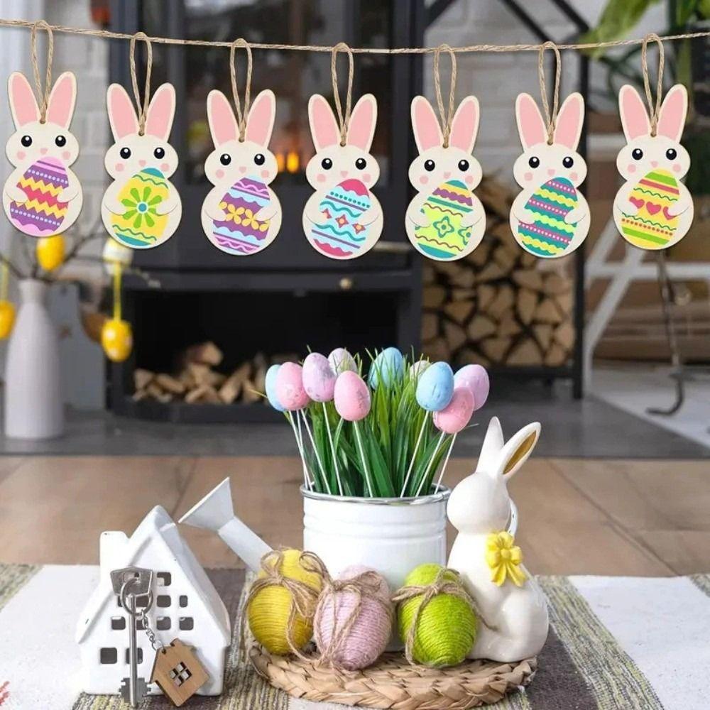 24pcs/set Painting Toy Easter Bunny Wood Card DIY Color Blank Bunny Wood Slices Home Decor