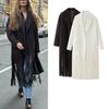 Осень и Зима Новая Женская Одежда Мода Ветрозащитный Лацкан Длинные Рукава Свободный Крой Одна Пуговица Кисточки Средней Длины Длинный Длины Шерстяная Верхняя Одежда
