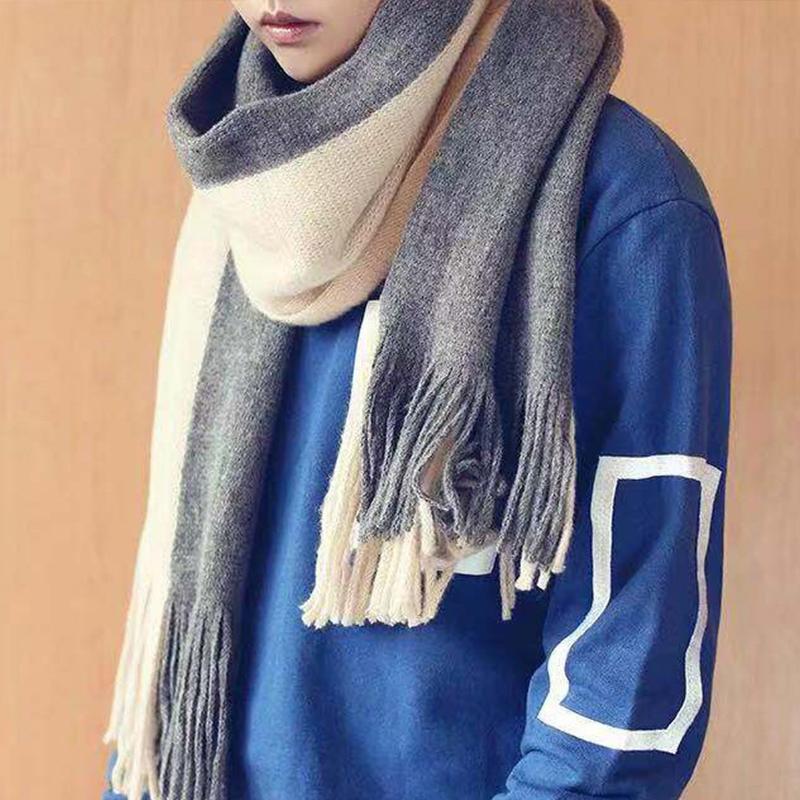 New Autumn Winter Male Thickened Long Style Contrast Color Scarf Imitation Cashmere Yarn Scarf Keep Warm Scarf