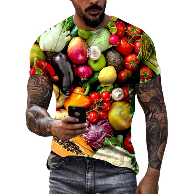 Летние забавные футболки с рисунком овощей и фруктов, мужские модные оригинальные футболки с короткими рукавами с 3D принтом, топы