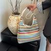 Bohemian Style Rainbow Beach Bag Large Capacity Hollow Tote Bag Fashion Weave Straw Bag  Travel