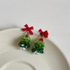 Серьги в форме 3D-елочки с красным бантом - массивные бисерные хрустальные клипсы, ручная работа, праздничные аксессуары
