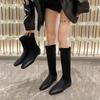 Shoes Female 2024 Fashion Sleeve Women's Boots Winter Square Toe Solid High Tube Low Heels Large Size Stretch Botas De Mujer