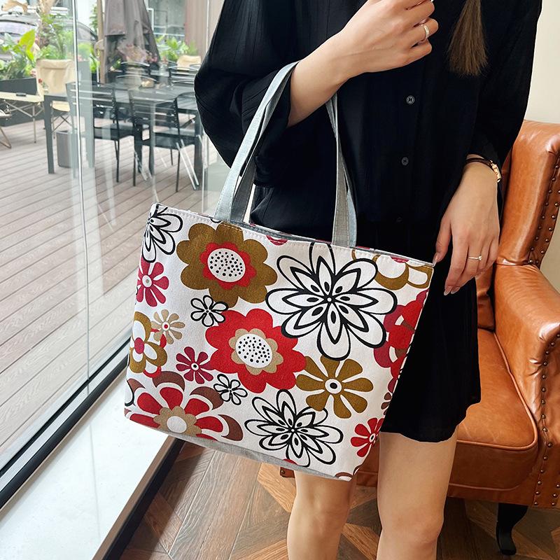 Canvas Bag Large Capacity Shoulder Women's Bag Printed Handbag Tote Bag Literary Canvas Bag Bag