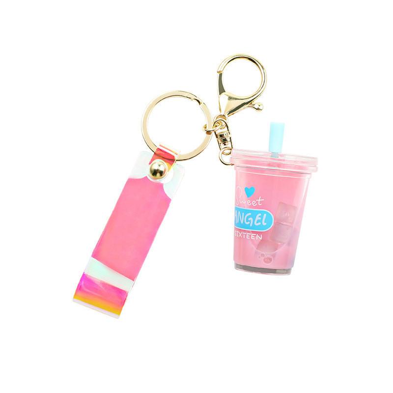 Cute Mini Pearl Milk Tea Keychain Adorable Acrylic Cartoon Style Keyring Accessory