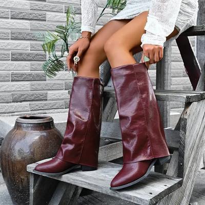 Модные винтажные джинсовые странствующие ботинки женские 2025 осень острый носок средний каблук слипоны ботфорты до колена сексуальная дизайнерская женская обувь