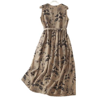 Летнее винтажное свободное платье с круглым вырезом и без рукавов для женщин, талия, средняя длина