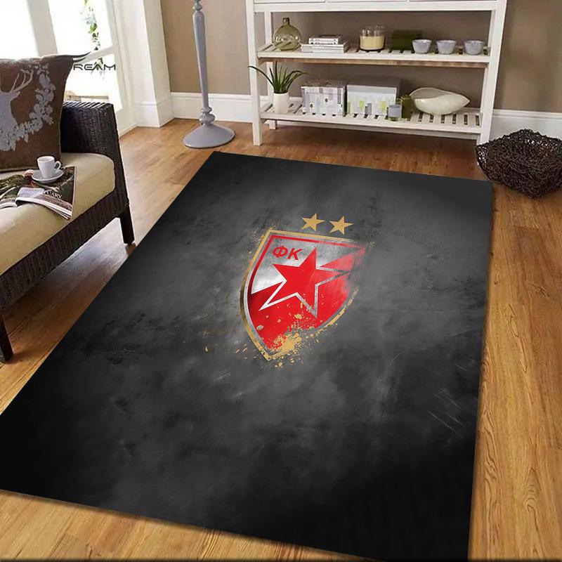 Crvena zvezda2 Flannel Pattern Square Carpet,Area Rug,Carpet Rug for Living Room Bedroom Sofa Playroom Decor,Non-slip Floor Mat