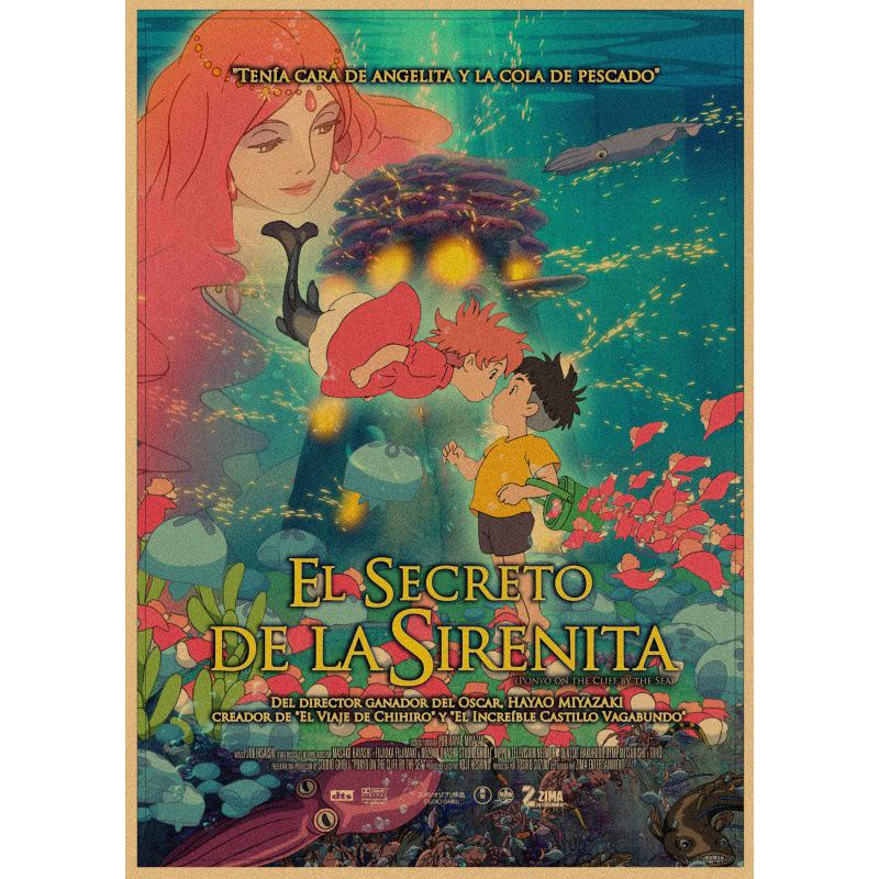 Ponyo on the Cliff Retro Anime Poster - Kraft Paper Wall Art