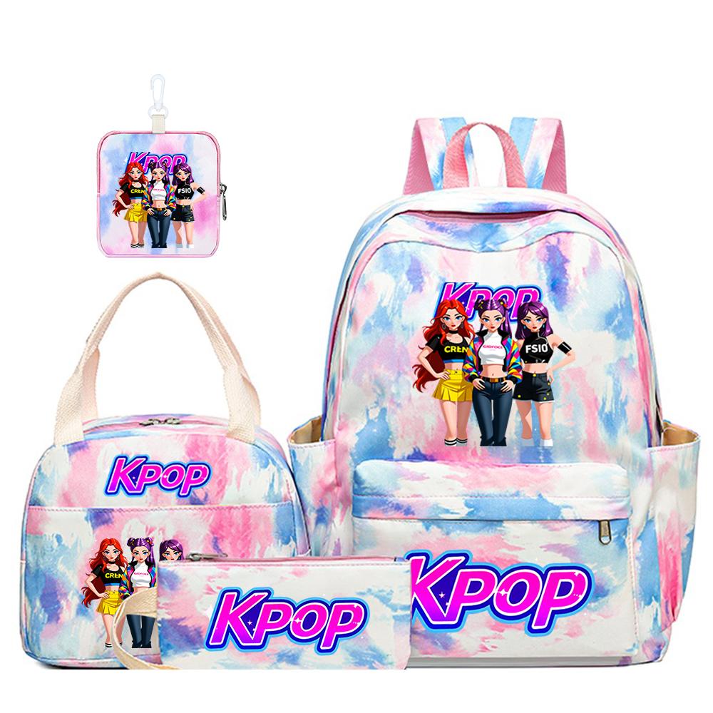 4 шт. Рюкзак с принтом K-POP группы для подростков, вместительная школьная сумка с плечевым ремнем для повседневного использования, женская, для путешествий, повседневная, цвет