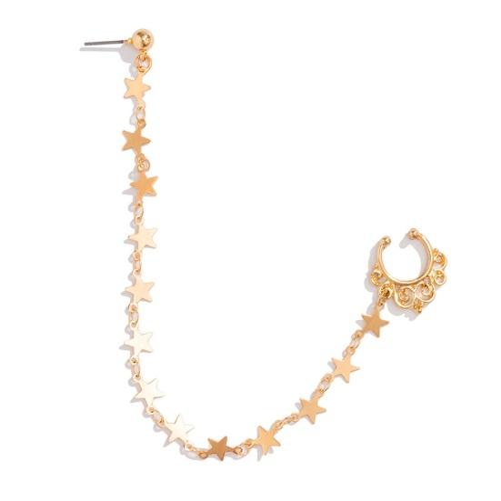 Ethnic Style Star Chain Faux Nose Pearl Tassel Leaf Jewelry Piercing Stud Earrings Nose Ring