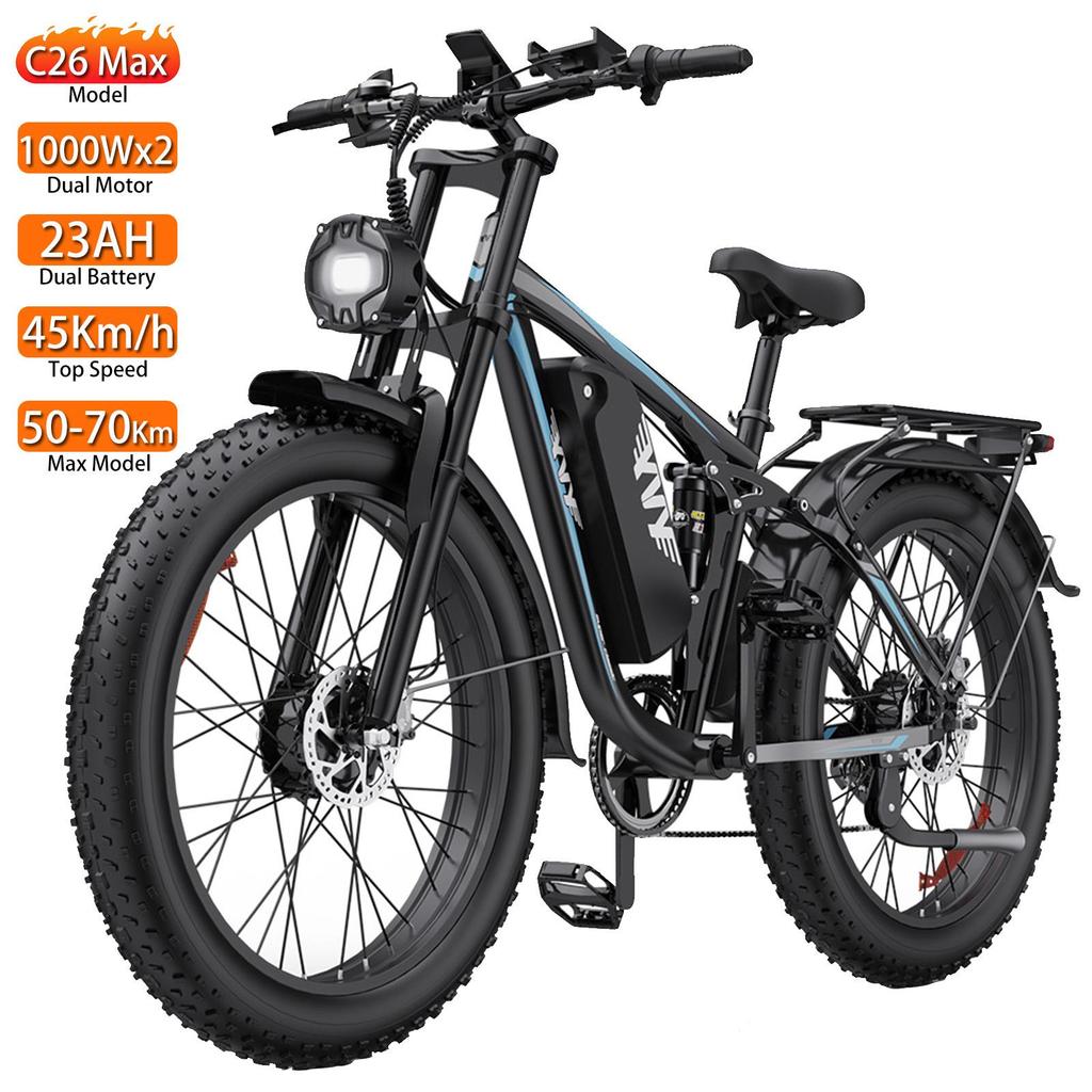 Electric Bicycle Yvy C26 Max 26" Fat Tire 1000Wx2 Motor Fully Suspended Adult Electric Bike 48V 23AH 7 Speed Max Load 150Kg