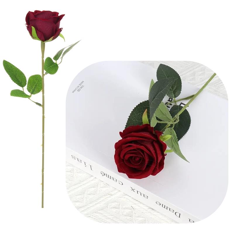 Velvet Rose Twig Artificial Flowers Decorations for Vase 50 Red