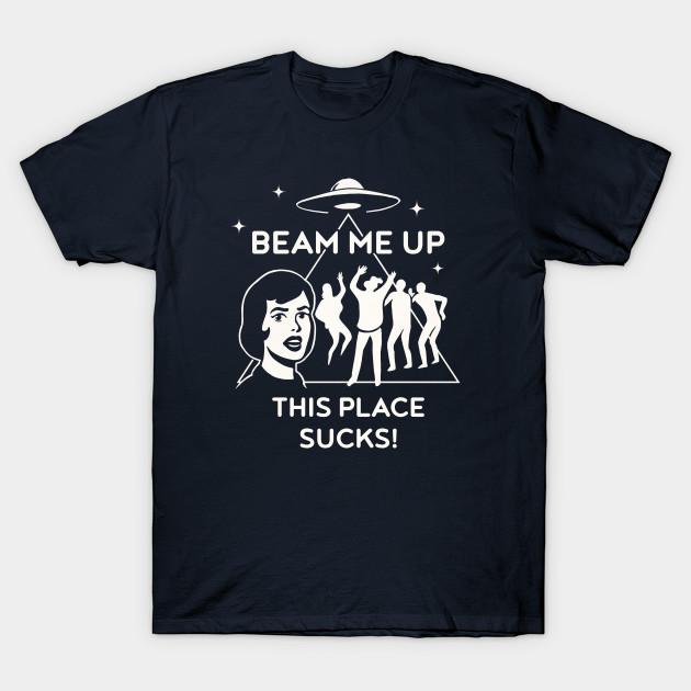 Men Black Print T-shirt Beam Me Up, This Place Sucks! - Robin'S Shirt No-Cut Transfer Paper Print Cotton Tshirt