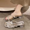 Тапочки Обувь нового стиля Женская обувь Толстые каблуки Босоножки на одно плечо Шлепанцы