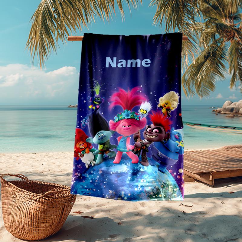 Custom Name Ultra-Soft Beach Towel with Trolls Theme,Ideal for Pool - Camping, Diving - Perfect Travel Essential, Vibrant Beach Towel.