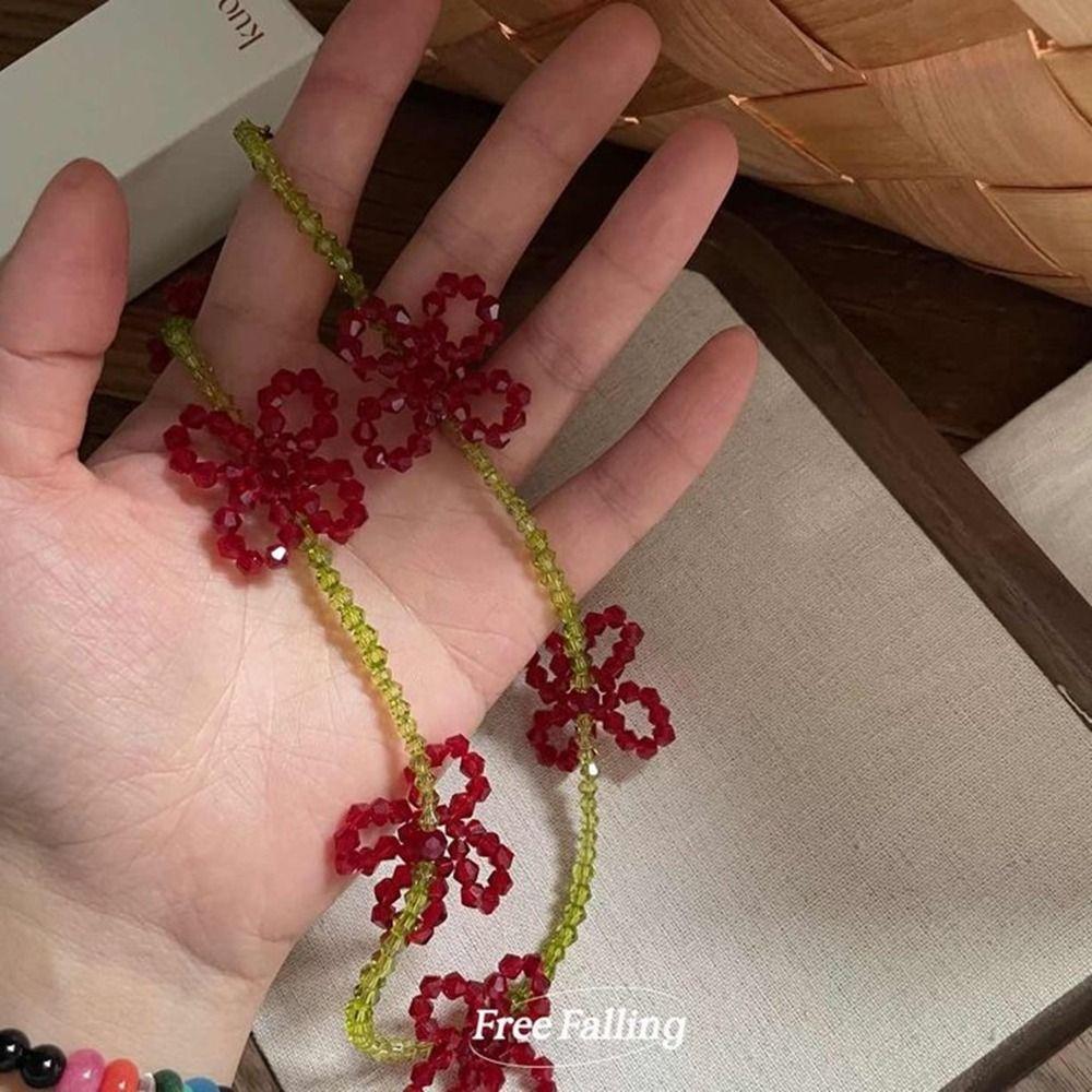 Стразы Цветочный Чокер Цепочка на Ключицу Бисероплетение Подвеска Завязка Ретро Свежее Ожерелье с Цветком Вечеринка