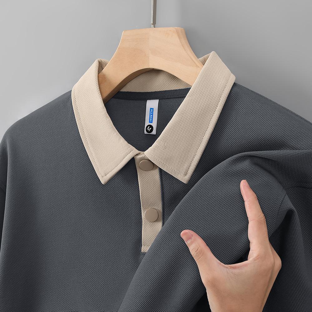 Business Casual Outdoor POLO Sweater Autumn Color Block Lapel Long Sleeved Hoodie Couple's Outfit Men's and Women's Fashionable Hoodie Boutique Top