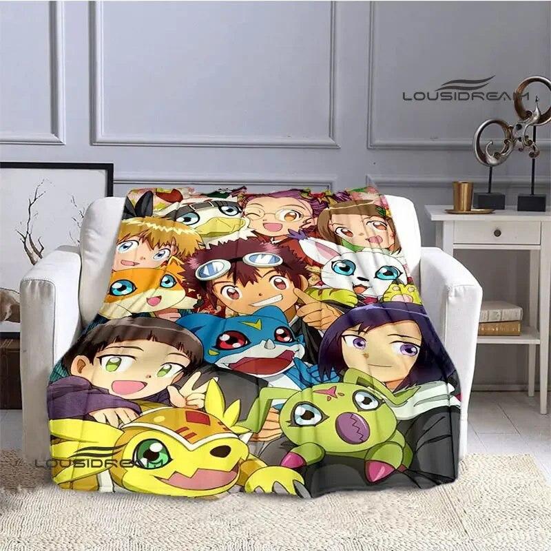 Одеяло с мультяшным принтом Digimon, теплое одеяло с фланцем, одеяло для пикника, домашнее дорожное одеяло, подкладка для кровати, подарок на день рождения