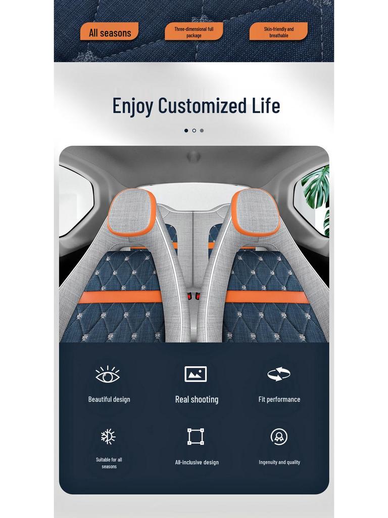 Cartoon Linen Seat Cover for Wuling Hongguang MiniEV Macaron – Full Wrap Interior Cushion