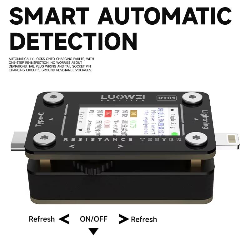 Luowei LW-RT01 Charging Port Tester For Phone Type-C Lighting Dock Connector Check Automatic Scanning Detection Repair Tool