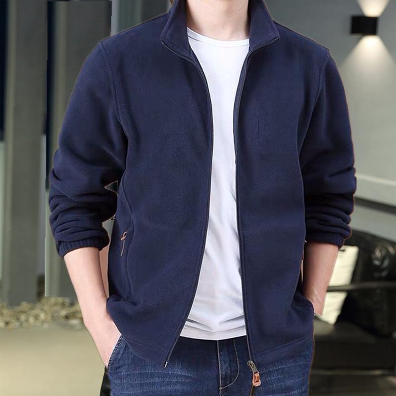Men's Thick Fleece Jacket - Double-sided Stand Collar Cardigan for Spring, Autumn, and Winter Outdoor Use.
