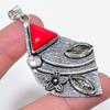 Natural Italian Red Coral, Citrine 925 Sterling Silver Pendant 2.76" b1J46