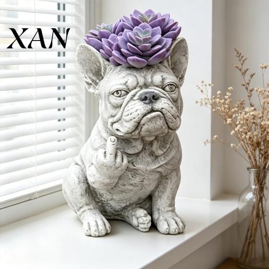 Cute Animal Planter Funny Bulldog Pot Novelty Middle Finger Dog Flower Eye-catching Flowerpot Garden Statue for Outdoor Indoor Office Desk Decor Face