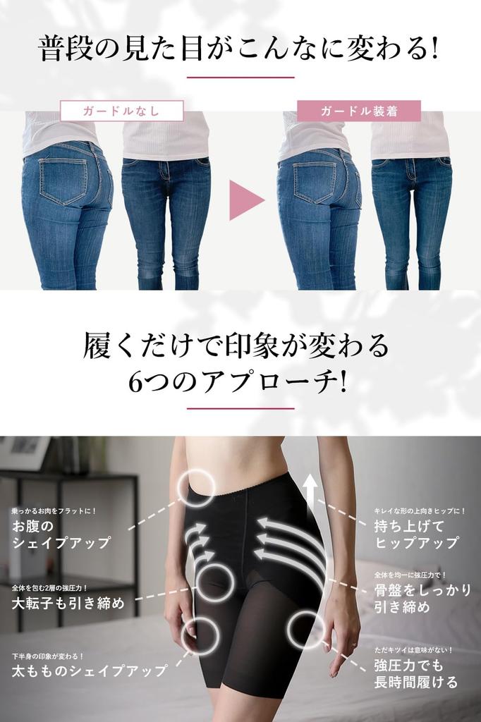 Pelvic High Tummy for Women [PIQUE FIT] Girdle, Shapewear, Waist, Tuck, Firming, Hip-up Shorts, (L-LL, Black)