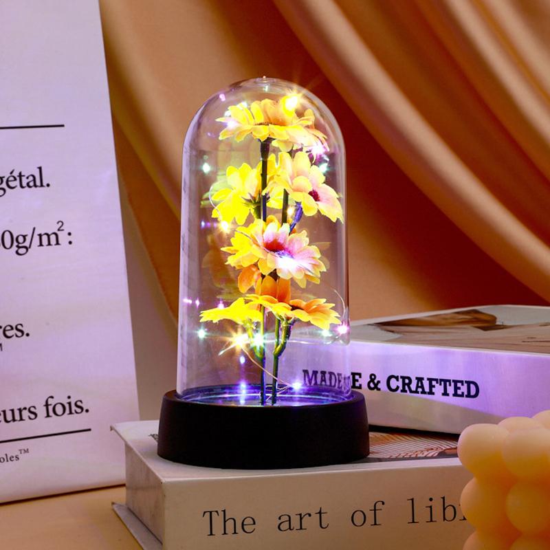 Sunflower Night Light Eternal Flower Glass Cover Lamp Shade Eternal Rose Led Light Foil Flower Creative Desktop Decor