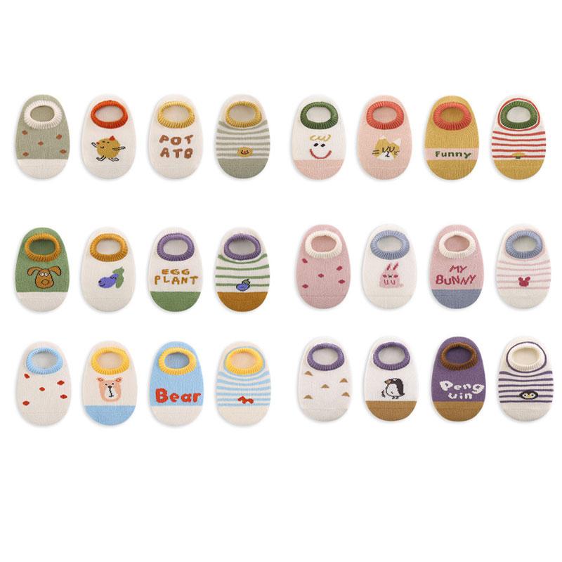 4 Pairs/Set Baby Socks Anti-slip Cartoon Cotton Socks For Girls And Boys Newborn Socks Spring Summer Kids Socks 0-8 Years Old