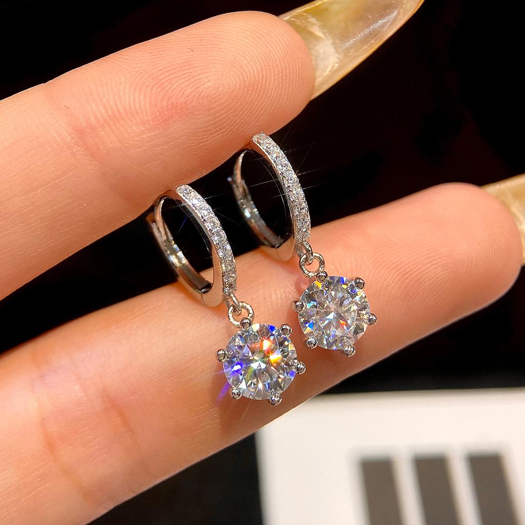 Модные серьги из серебра S925 с муассанитом 1 карат, шесть крапанов, для женщин, помолвочные, свадебные, классические, тонкие ювелирные изделия