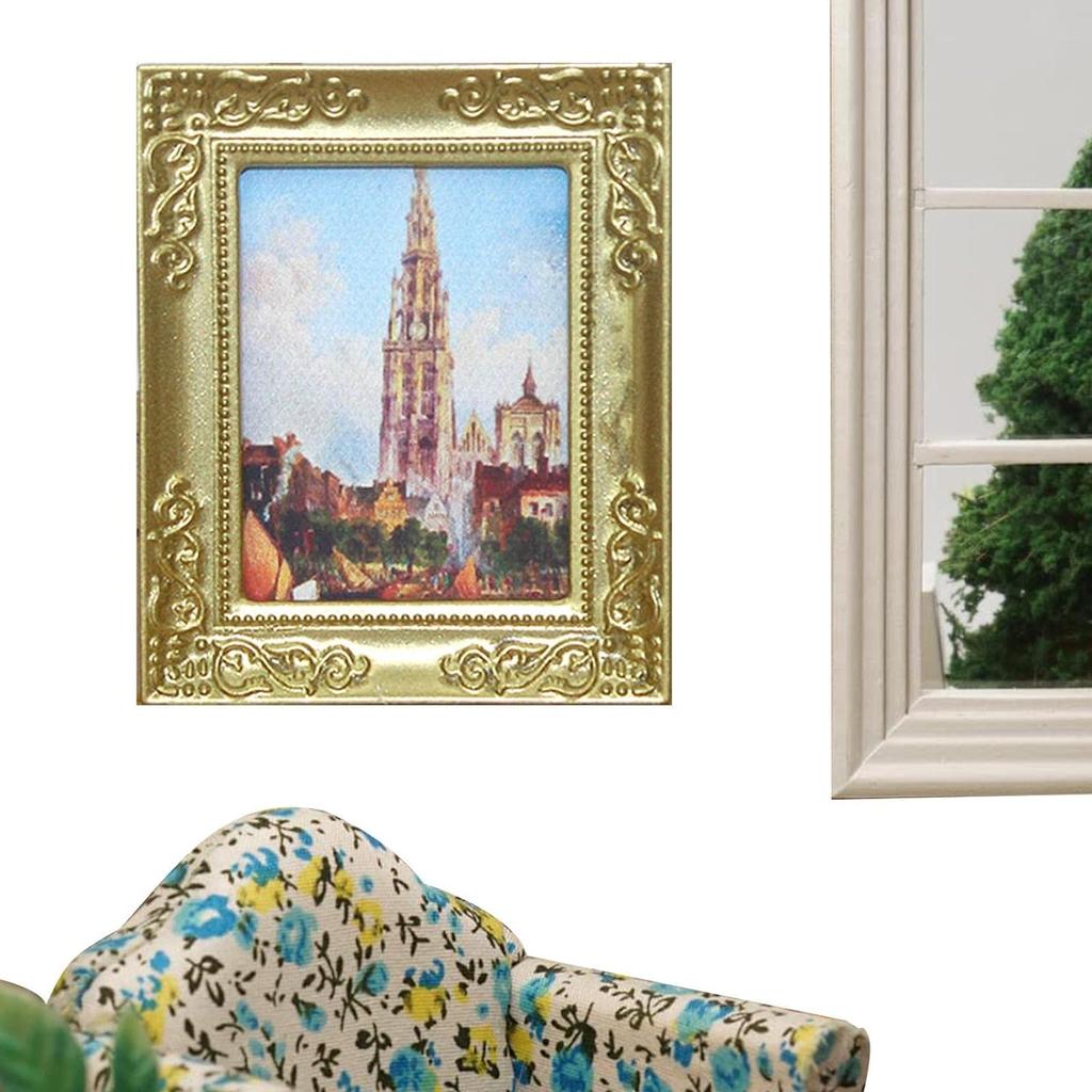 Миниатюрная картина 1/12, аксессуары для украшения кукольного домика, античная миниатюрная фоторамка, классическая ручная настенная картина, украшение стены, кукольный домик, художественная раскраска