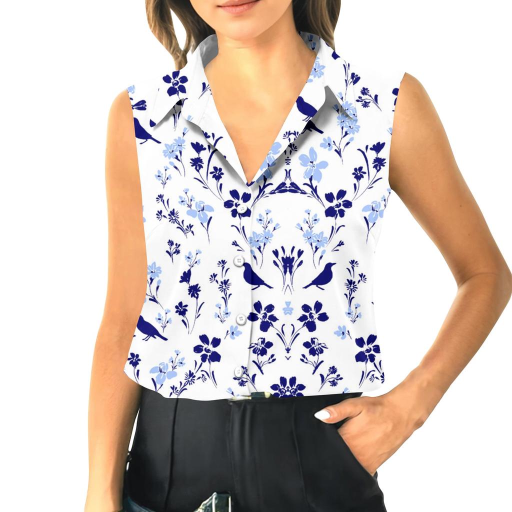 Женский летний свободный топ без рукавов с воротником-стойкой