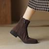 Cow Suede Autumn Winter Shoes Round Toe Big Size Thick Low Heels Zipper Chelsea Boots Women All-match Ankle Boots