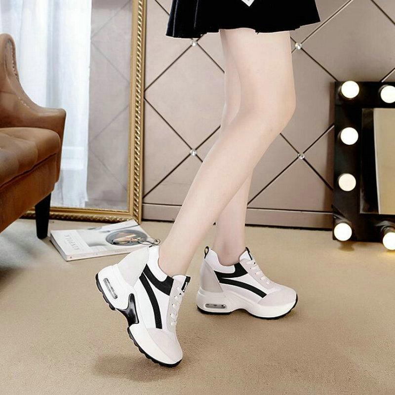 Модные женские туфли на платформе с танкеткой, женские туфли Zapatillas Mujer, повседневные туфли на платформе с высоким каблуком 8 см, женские кроссовки, увеличивающие рост 457